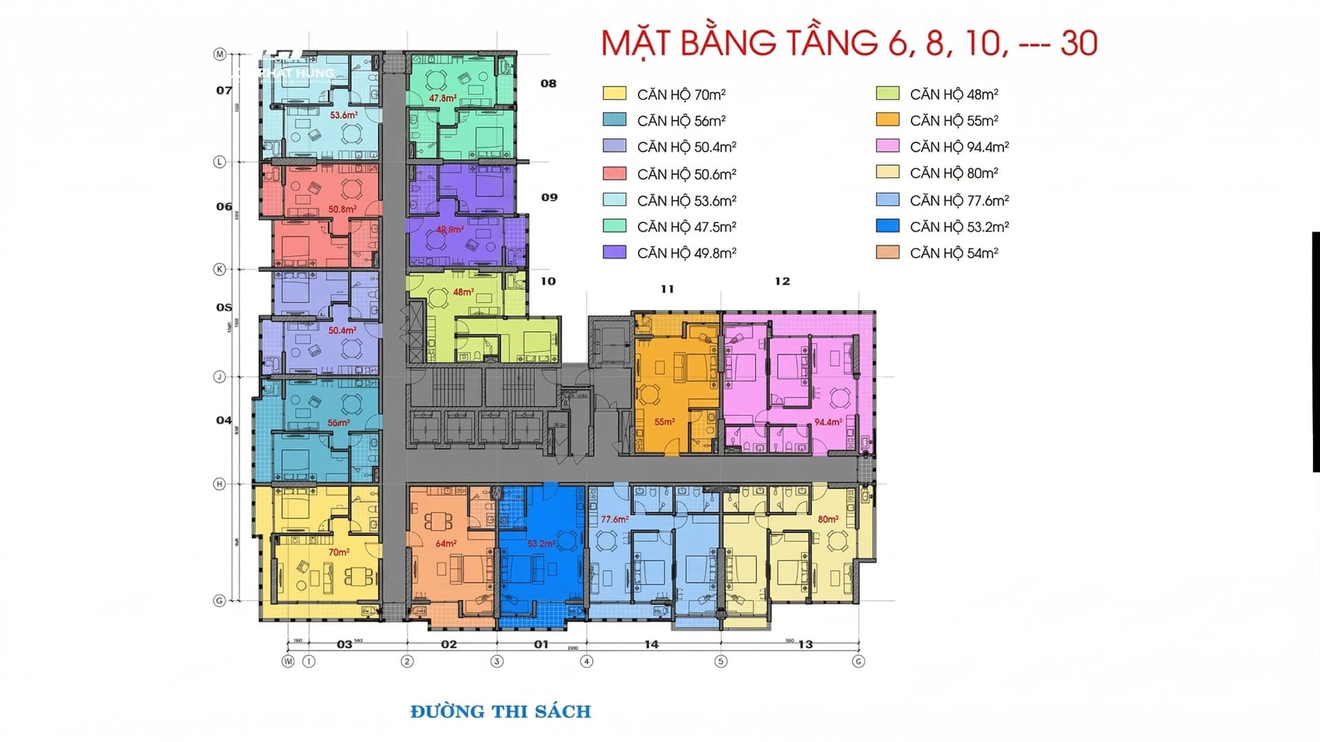 Mặt bằng điển hình tầng 6,8,10,...30 dự án Csj Tower Vũng Tàu.
