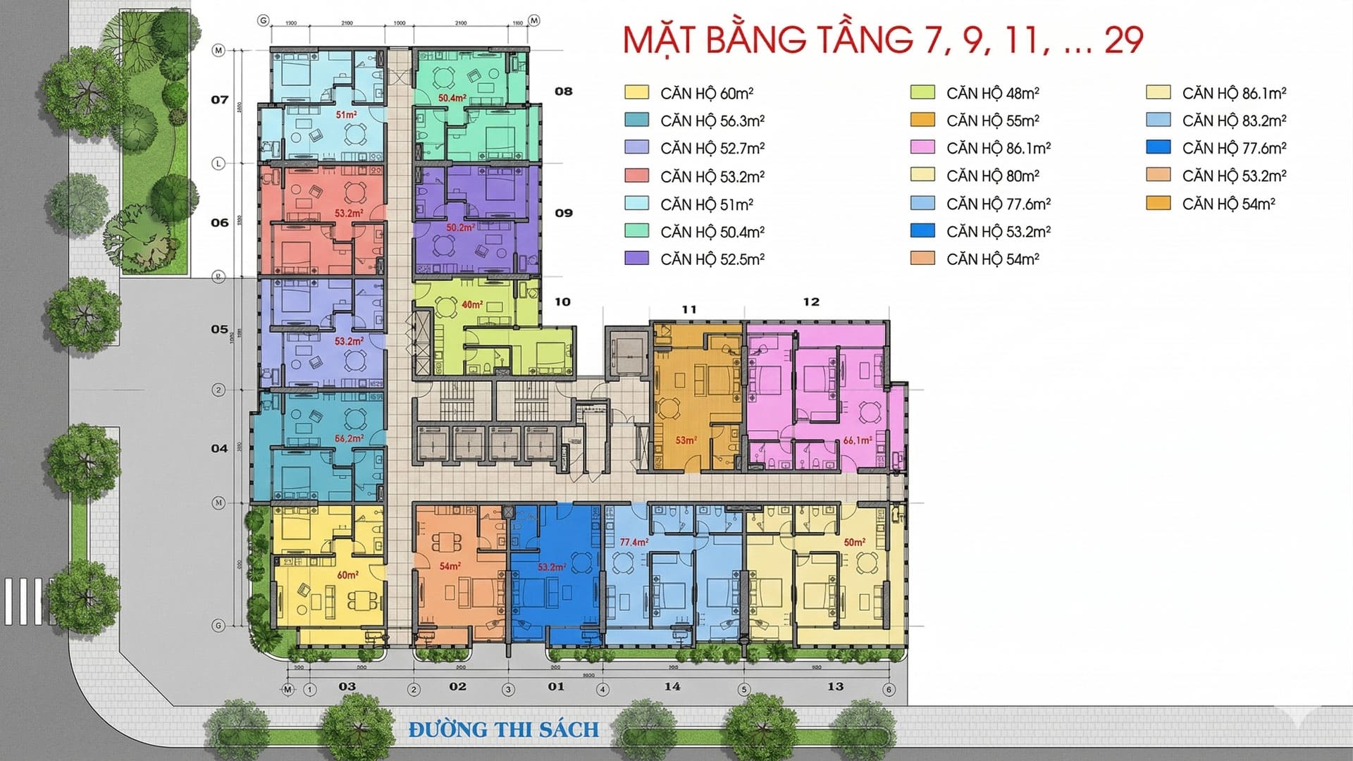 Mặt bằng điển hình tầng 7,9,11,...29 dự án Csj Tower Vũng Tàu.