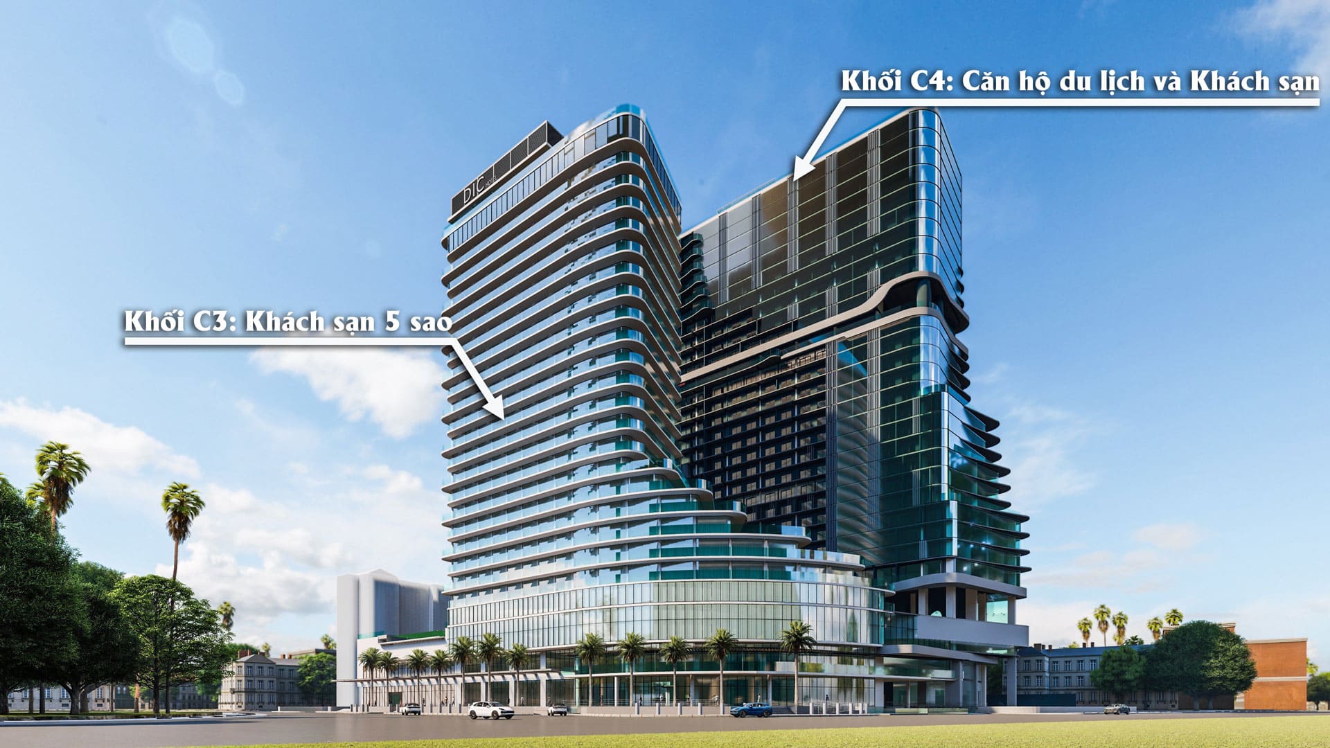 Phối cảnh tổng thể CSJ Tower Vũng Tàu nổi bật với kiến trúc hiện đại, vị thế ven biển và dấu ấn nghỉ dưỡng sang trọng.
