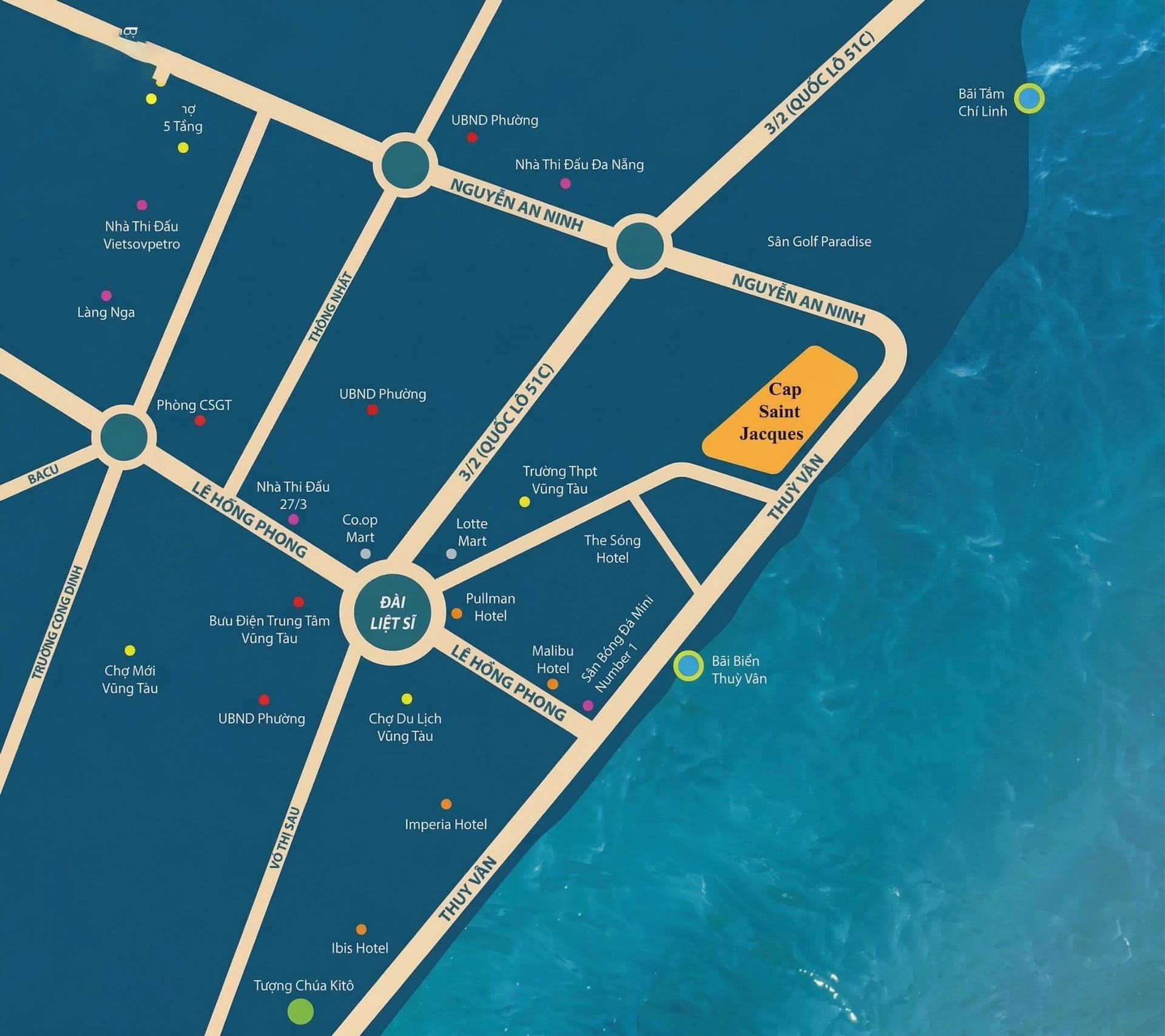 Vị trí CSJ Tower Vũng Tàu sở hữu lợi thế mặt tiền biển Thùy Vân, thuận tiện tiếp cận các điểm du lịch, dịch vụ và mở ra trải nghiệm nghỉ dưỡng khác biệt.